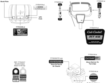 Label Map Diagram and Parts List for RT45 (21AA40M8710)(2019) Cub Cadet Tiller